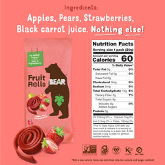 BEAR Real Fruit Snack Rolls strawberry lunchbox pack, ideal for kids.