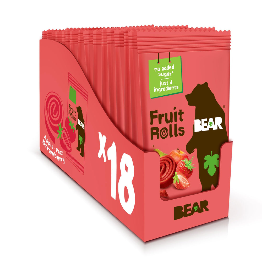 BEAR Real Fruit Snack Rolls strawberry product shot, perfect for lunchboxes.