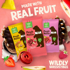 BEAR Real Fruit Snack Rolls raspberry pack highlighting gluten-free, vegan snack options for lunchboxes.