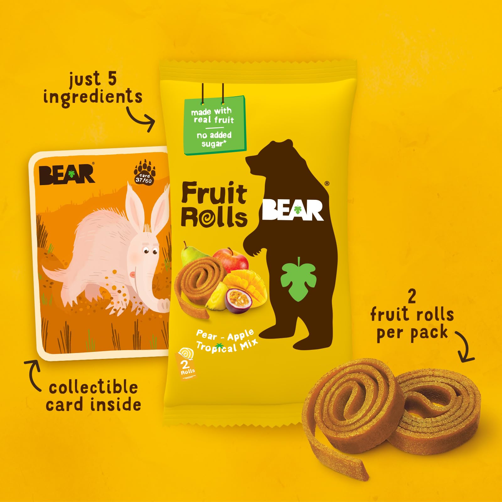 BEAR Real Fruit Snack Rolls tropical ingredients, simple list for clean eating