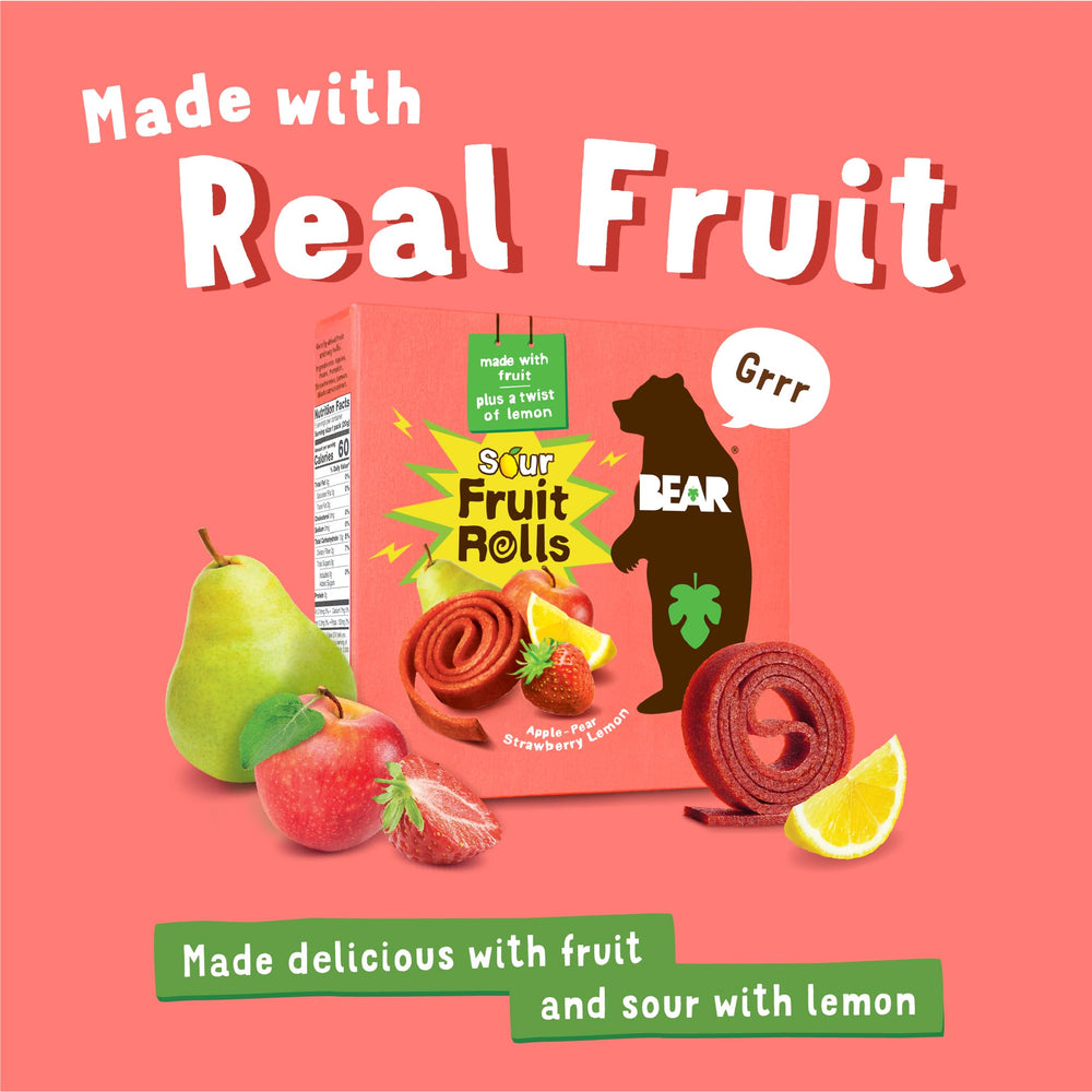 BEAR Sour Fruit Snack Rolls non-GMO verification label highlights quality ingredients