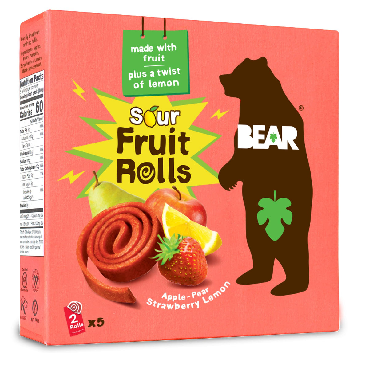 BEAR Sour Fruit Snack Rolls Strawberry Lemon pack for easy lunchbox prep