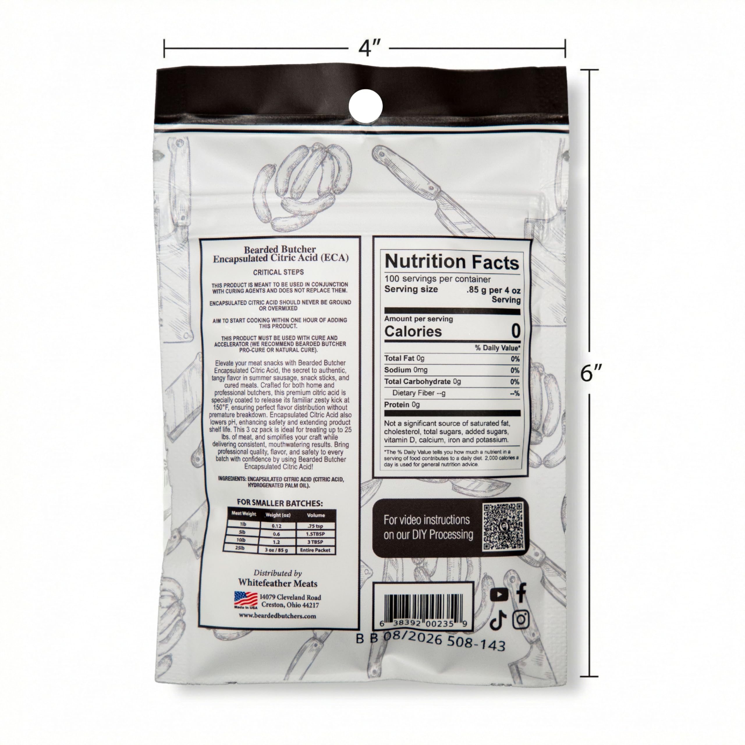 Bearded Butchers encapsulated citric acid packet closeup highlights controlled release at 150°F.