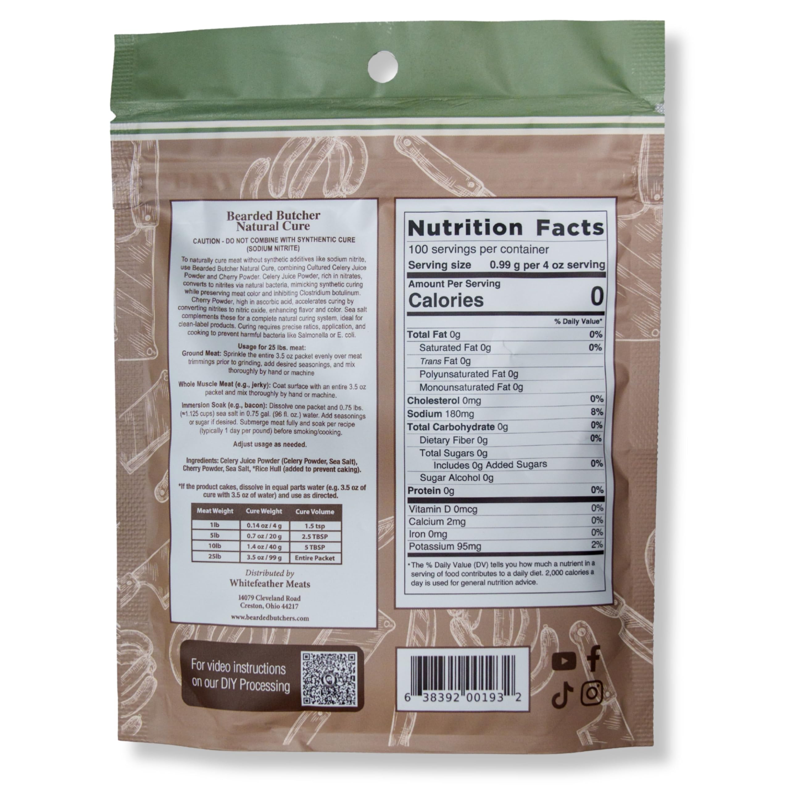 Bearded Butchers Natural Cure celery powder image highlights a natural curing starter for vibrant color.