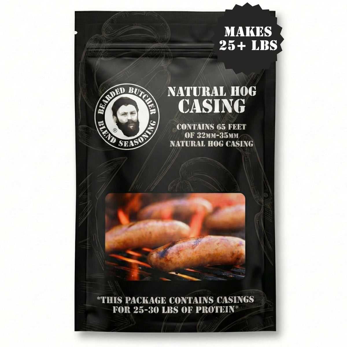 Bearded Butchers natural hog casings 32-35mm, ready-to-stuff for homemade sausages