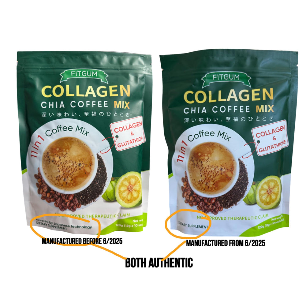 Beauty Milk FITGUM Collagen Chia Coffee ready on a desk for daily use