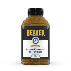 Beaver Brand stone ground mustard bottle with bold German-style flavor