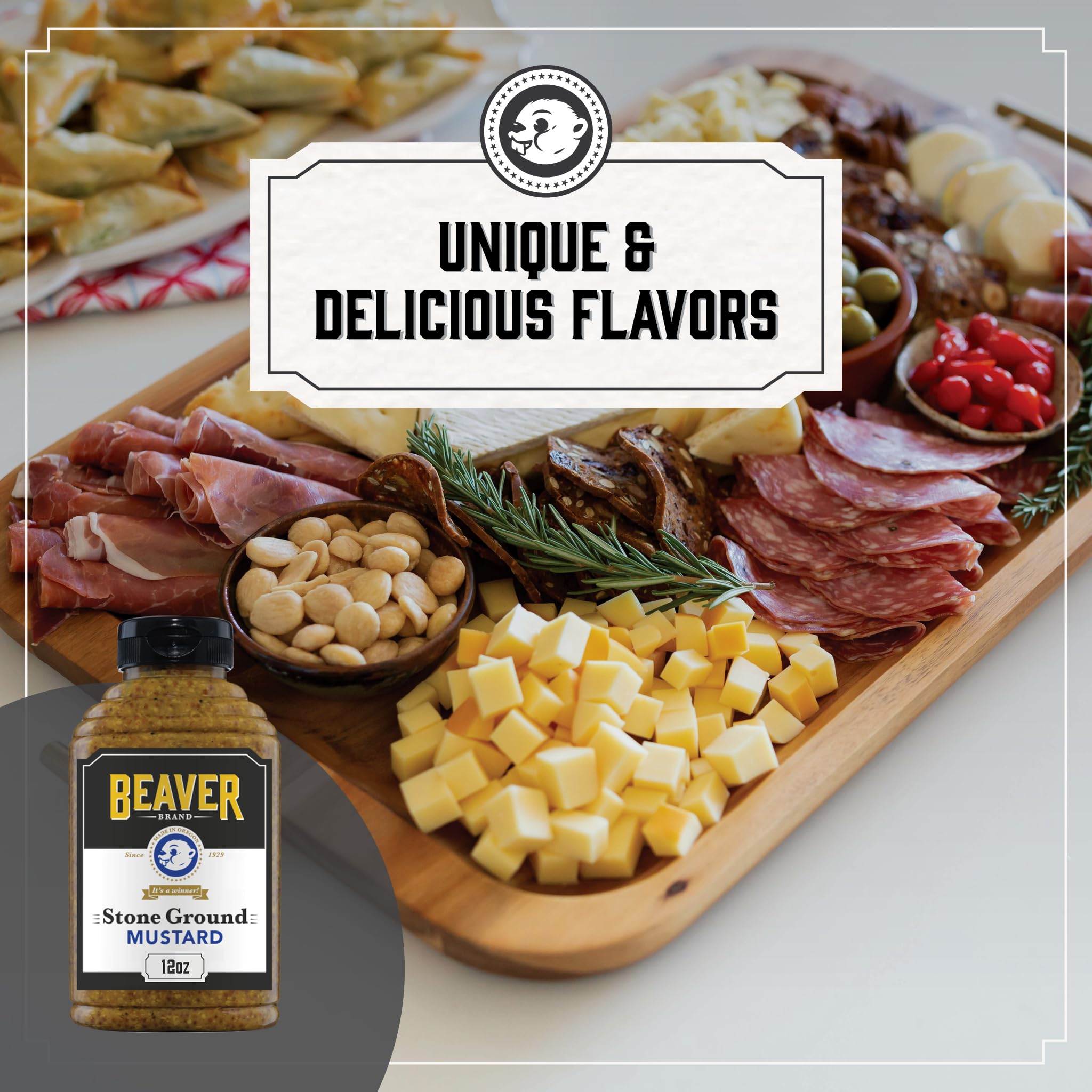 Beaver Brand mustard on a charcuterie board elevating flavor