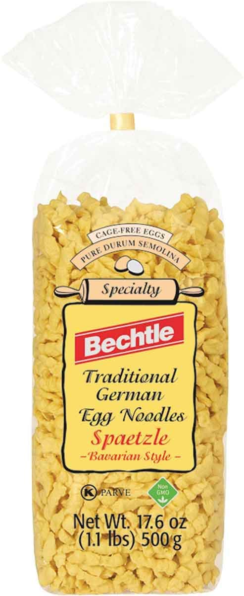 Bechtle Bavarian Style Spaetzle simmering in a pan, ideal for saucy dinners.