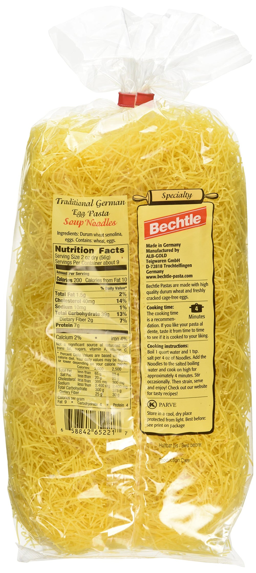 Bechtle German Egg Noodles thin in bowl highlights absorption for broths