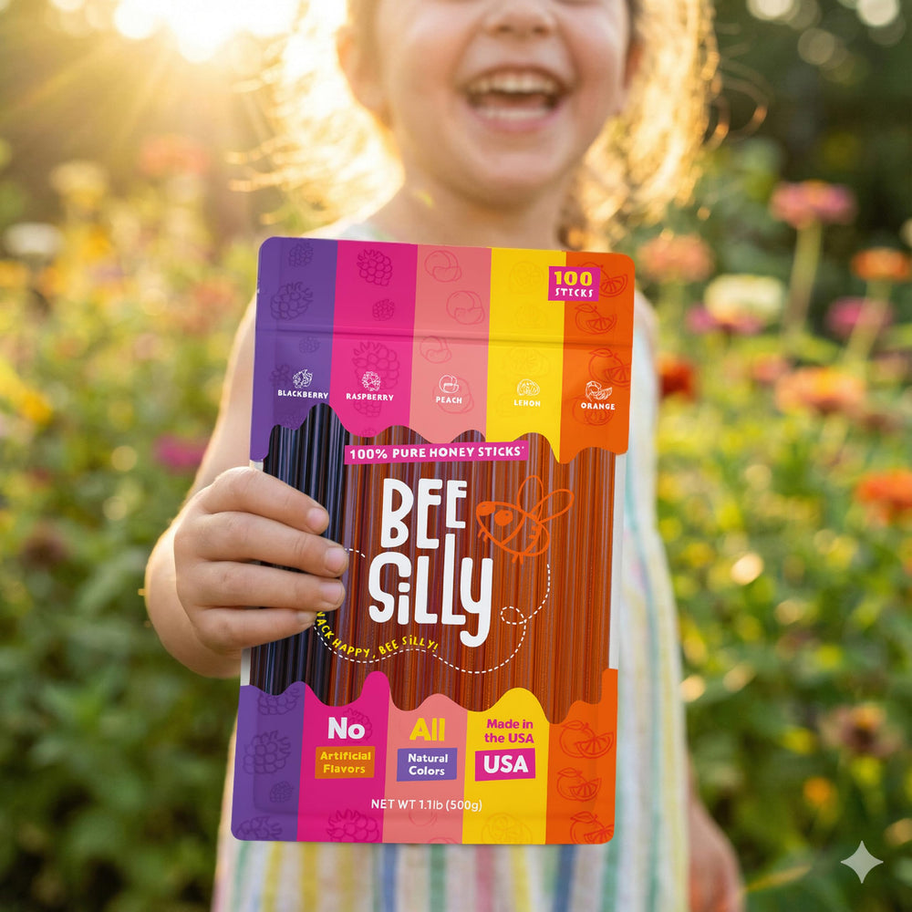 Bee Silly sticks beside backpacks support busy school or sports days.