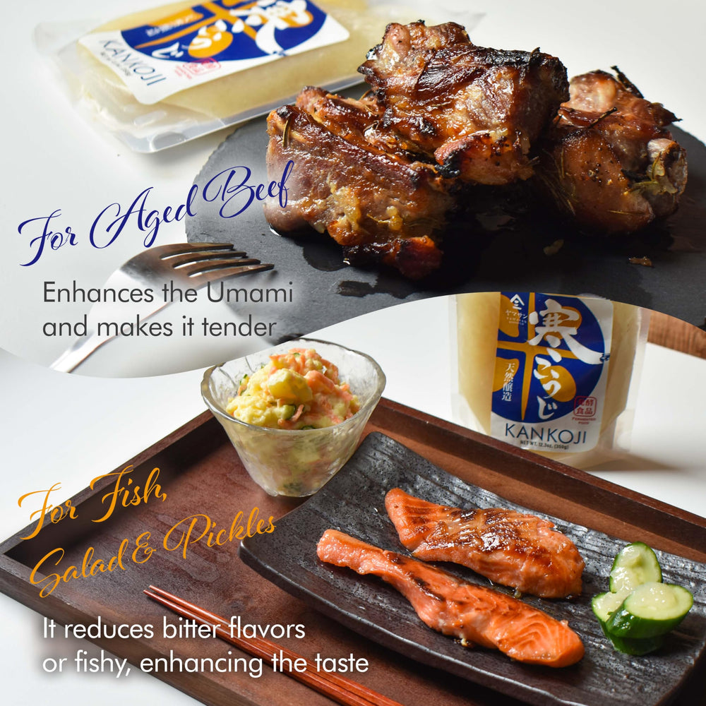 Beef marinating with Koji paste for tender, savory results.