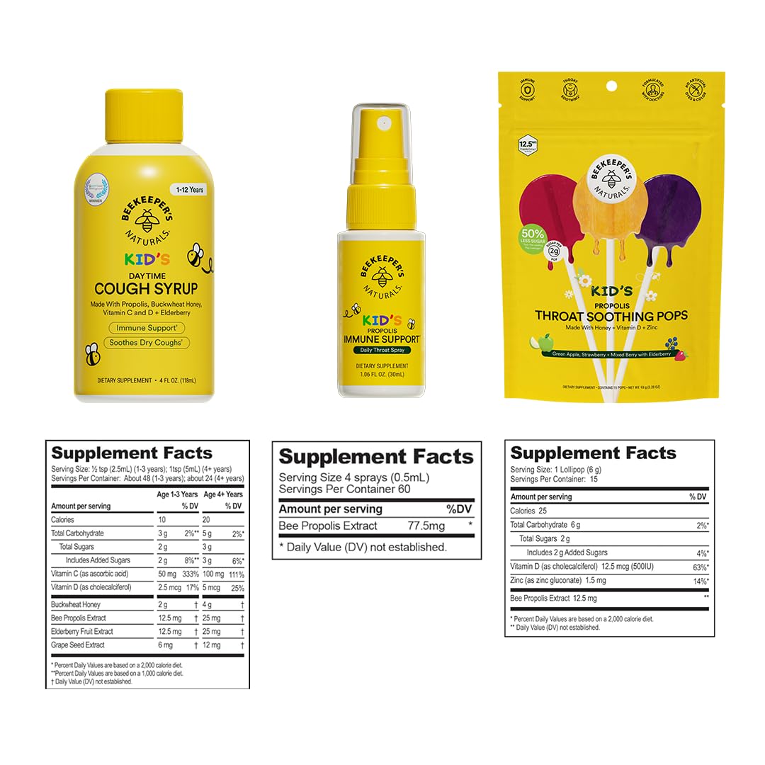 Beekeeper's Naturals immune support packaging emphasizes clean ingredients for kids