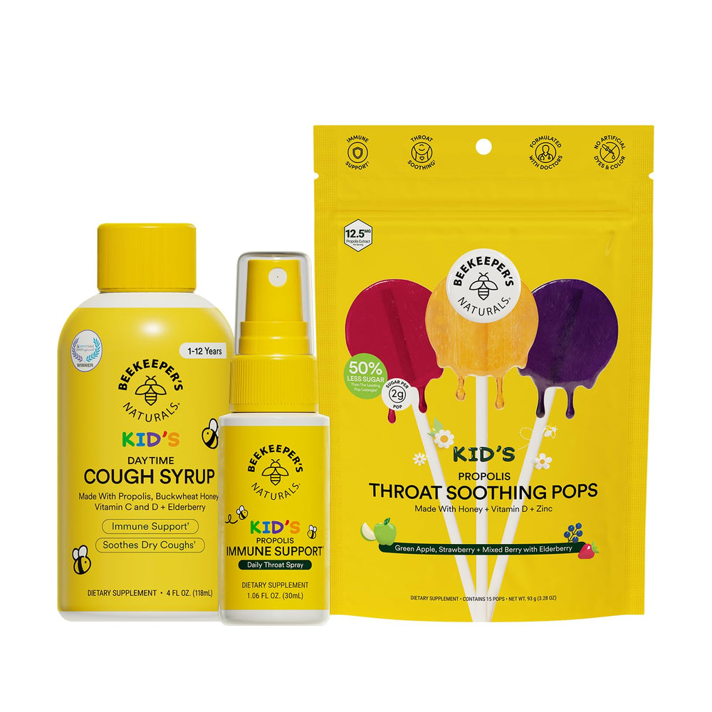 Beekeeper's Naturals kids immune propolis throat spray bottle soothing throats and supporting immune comfort