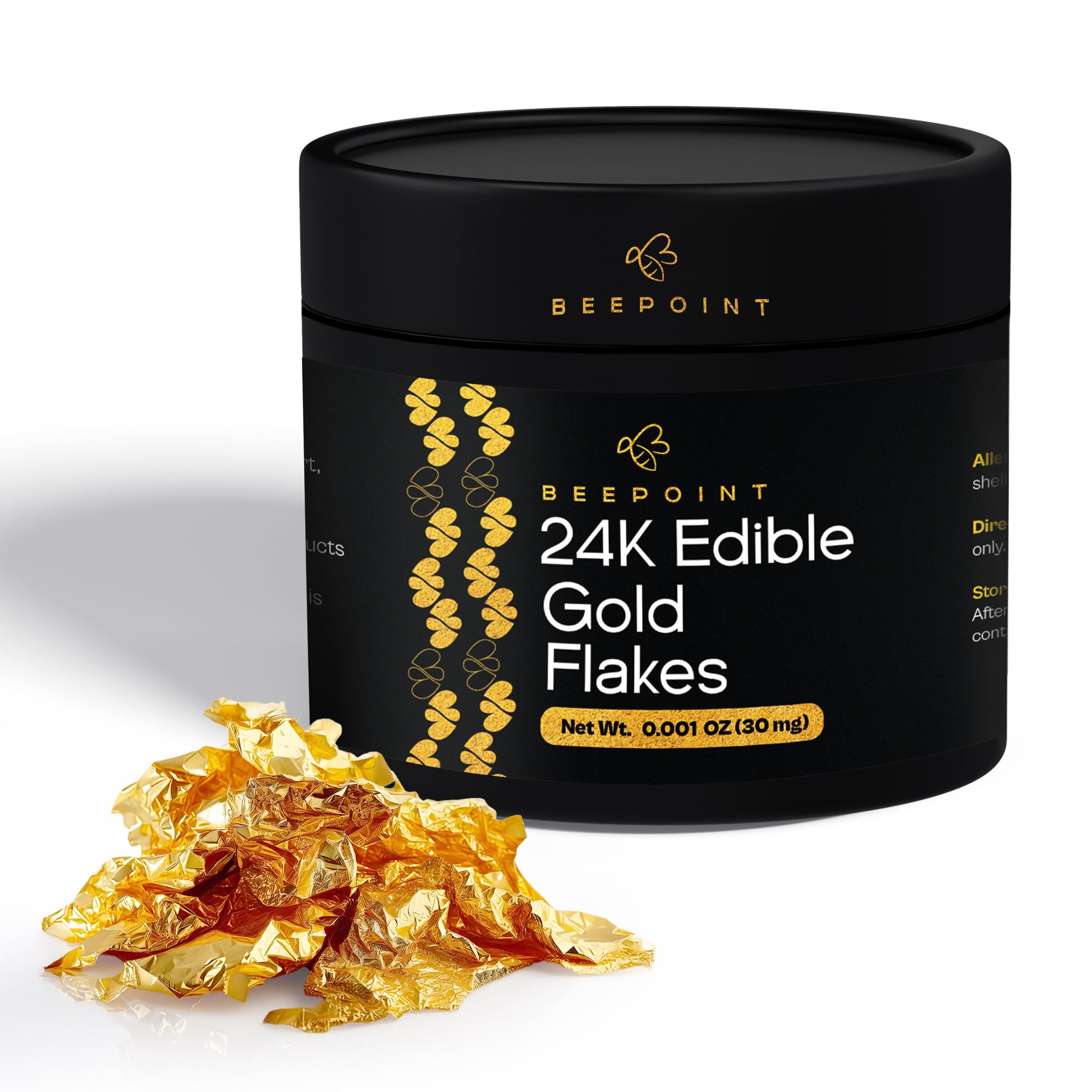 BeePoint 24K edible gold flakes bottle illustrating premium culinary finish