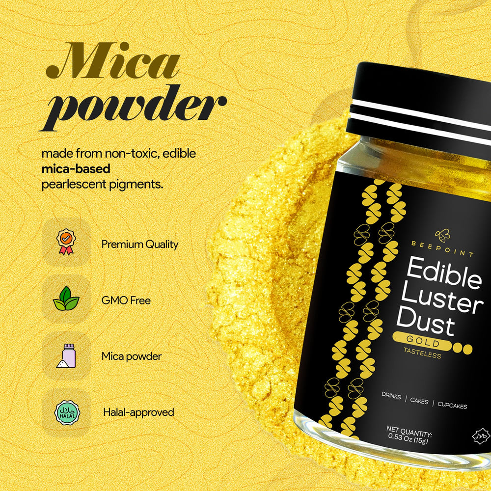 BeePoint Gold edible luster dust on cookies enhances shimmering candy accents