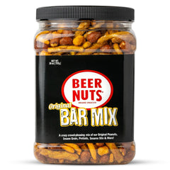 Beer Nuts Original Bar Mix jar showing a crunchy blend for shareable snacking