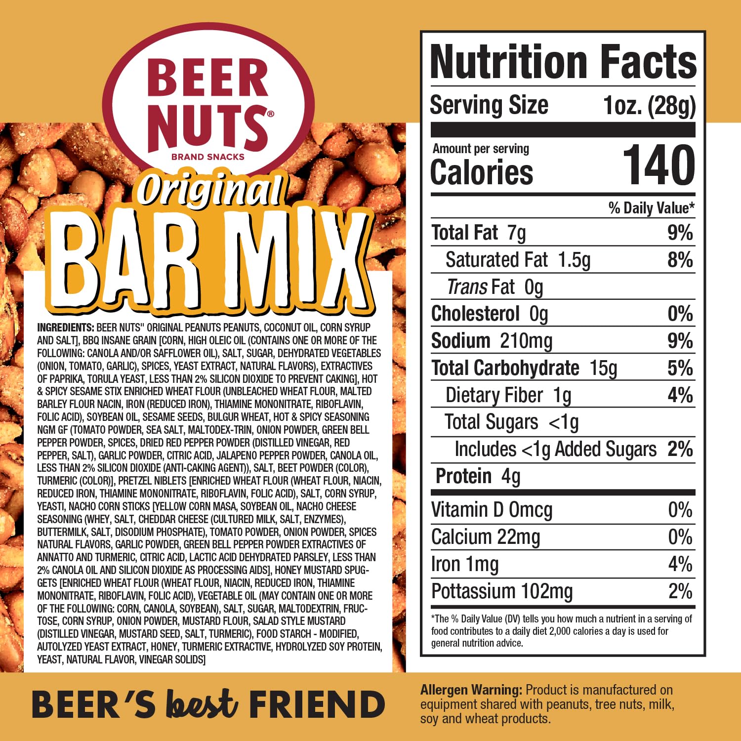 BEER NUTS Original Bar Mix with sesame sticks delivers savory crunch.