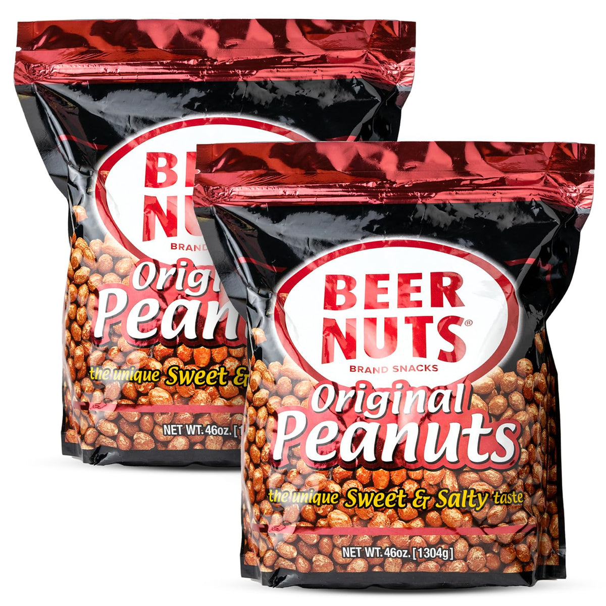 BEER NUTS Original Peanuts in a resealable bag for freshness on the go.