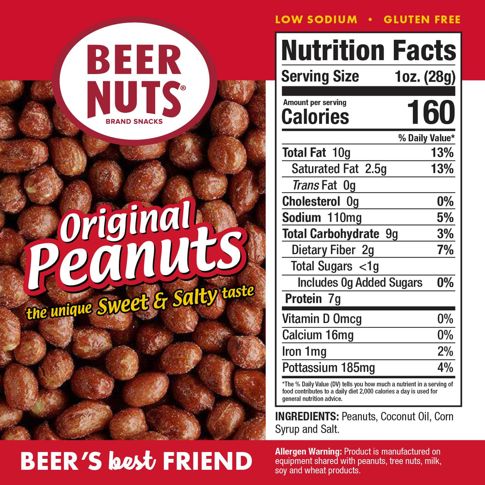 BEER NUTS Original Peanuts beside a cold beer for a classic pairing.
