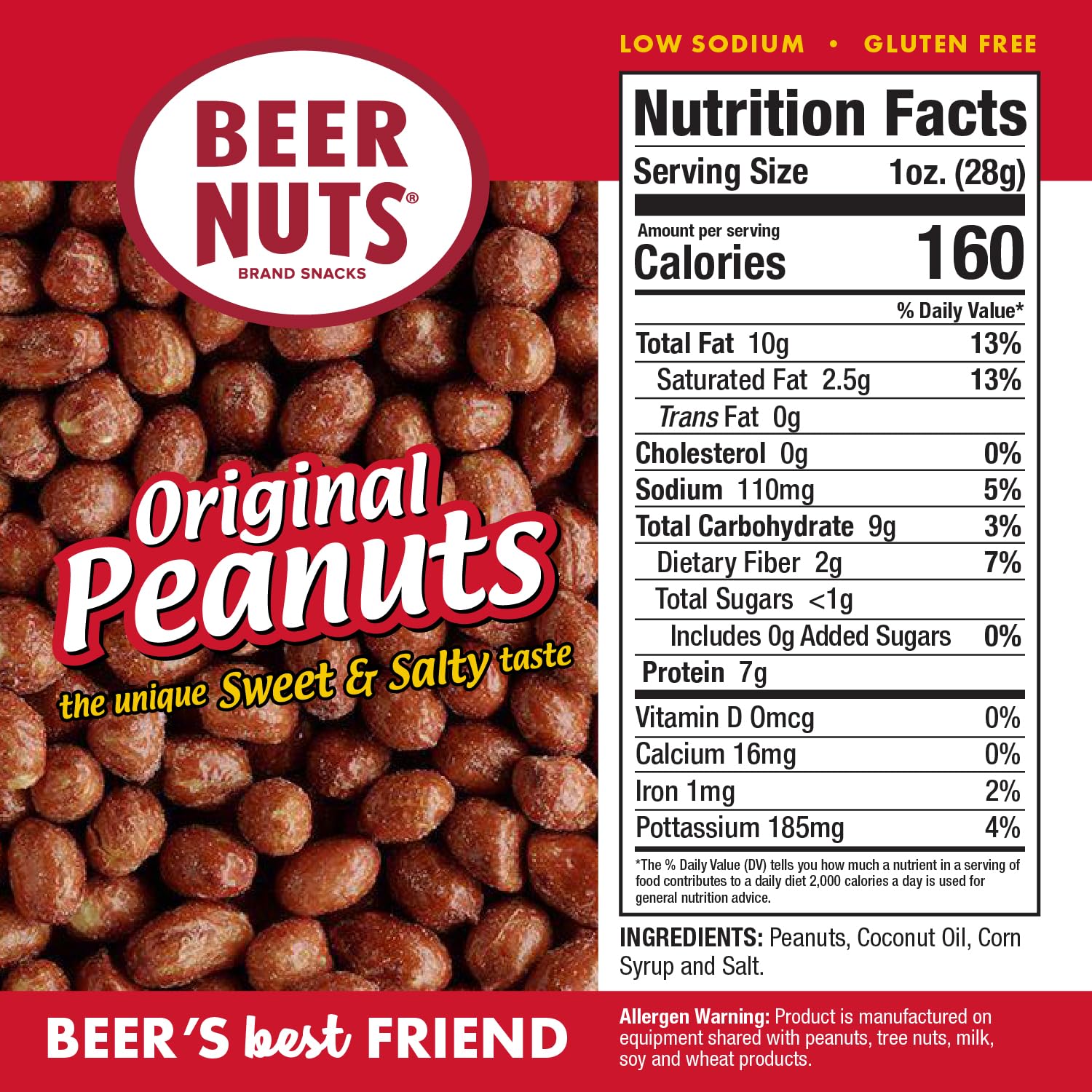 BEER NUTS Original resealable container close-up shows freshness protection.