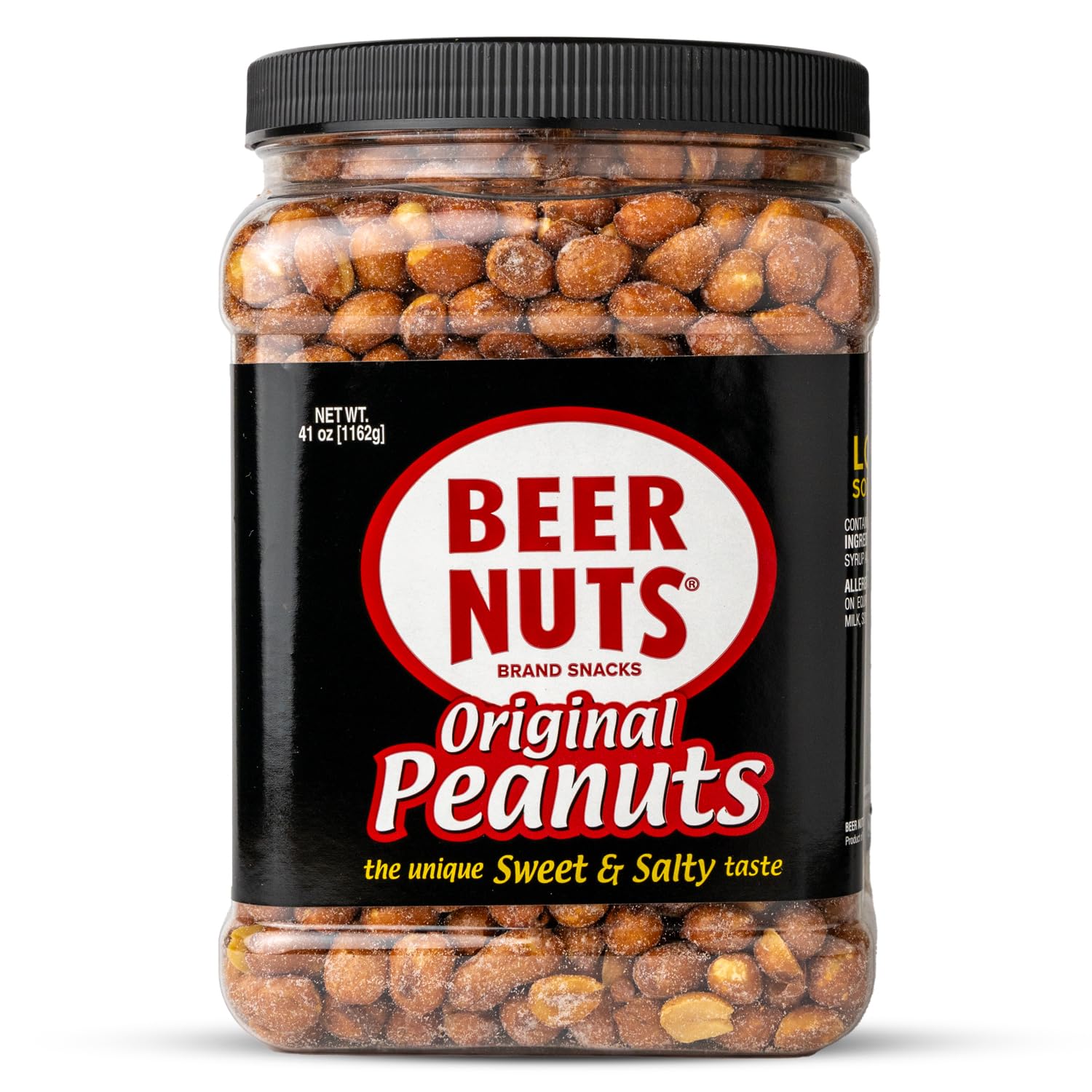 BEER NUTS Original sweet and salty peanuts in a jar for easy snacking.