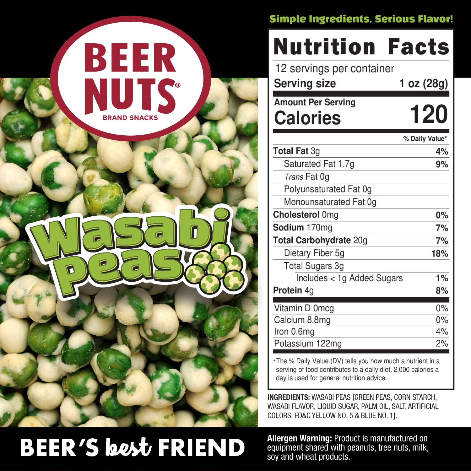 Beer Nuts Wasabi Peas jar showing resealable packaging for freshness