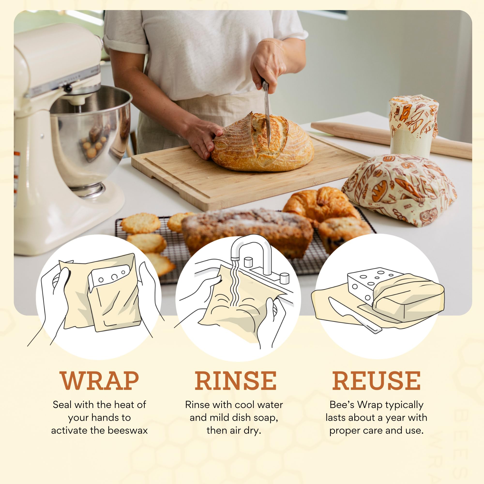 Bee's Wrap USA-made wrap supports sustainable living and zero-waste kitchens.