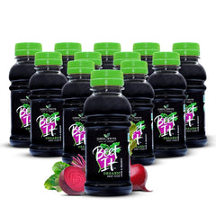BEET IT organic beet juice bottle on counter, ideal breakfast boost