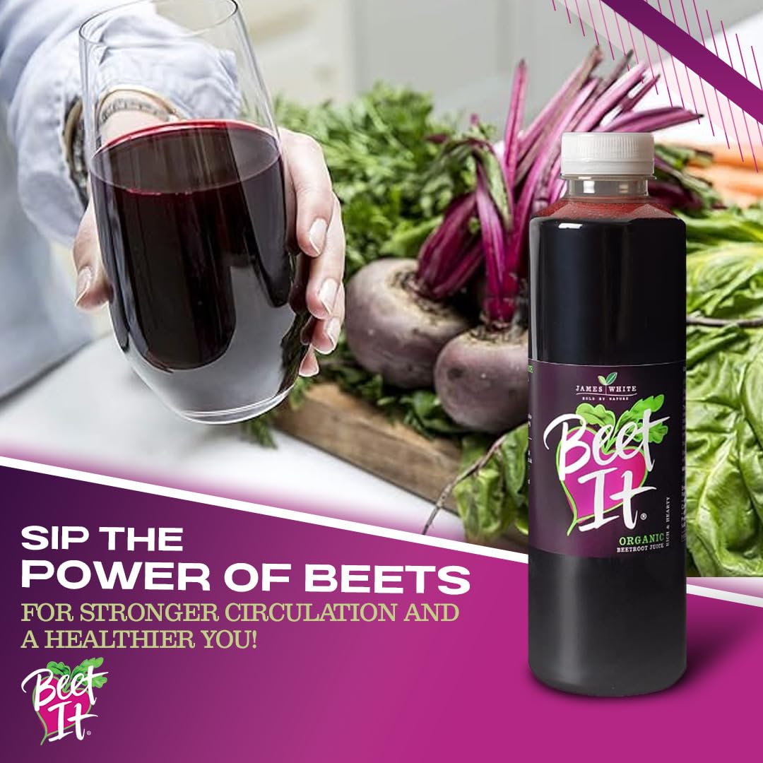 BEET IT Organic Beet Juice being poured into a glass for breakfast
