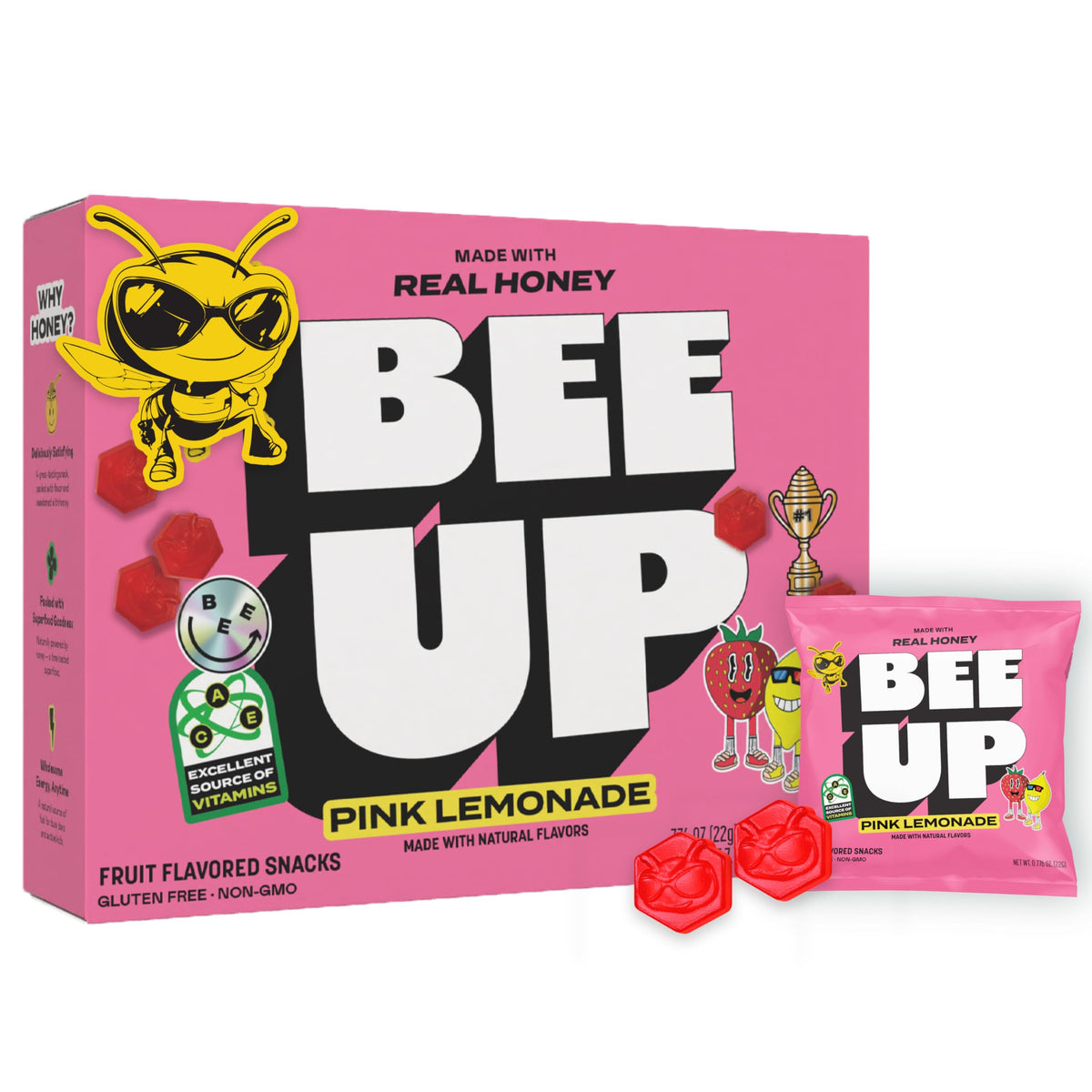 BEEUP Pink Lemonade snacks pack shown in box, great school snack option.