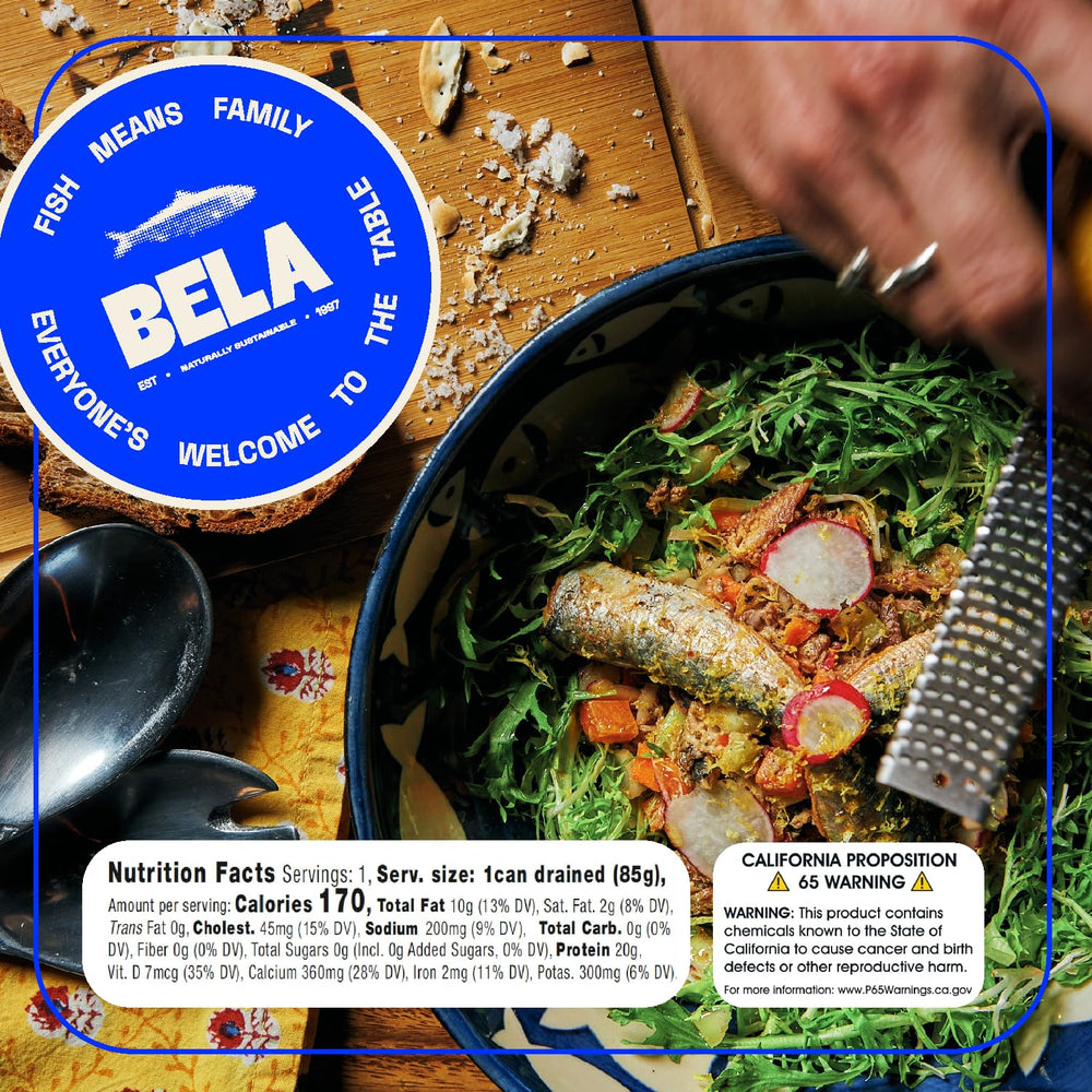 BELA BPA-free can sardines, convenient protein source for on-the-go meals.
