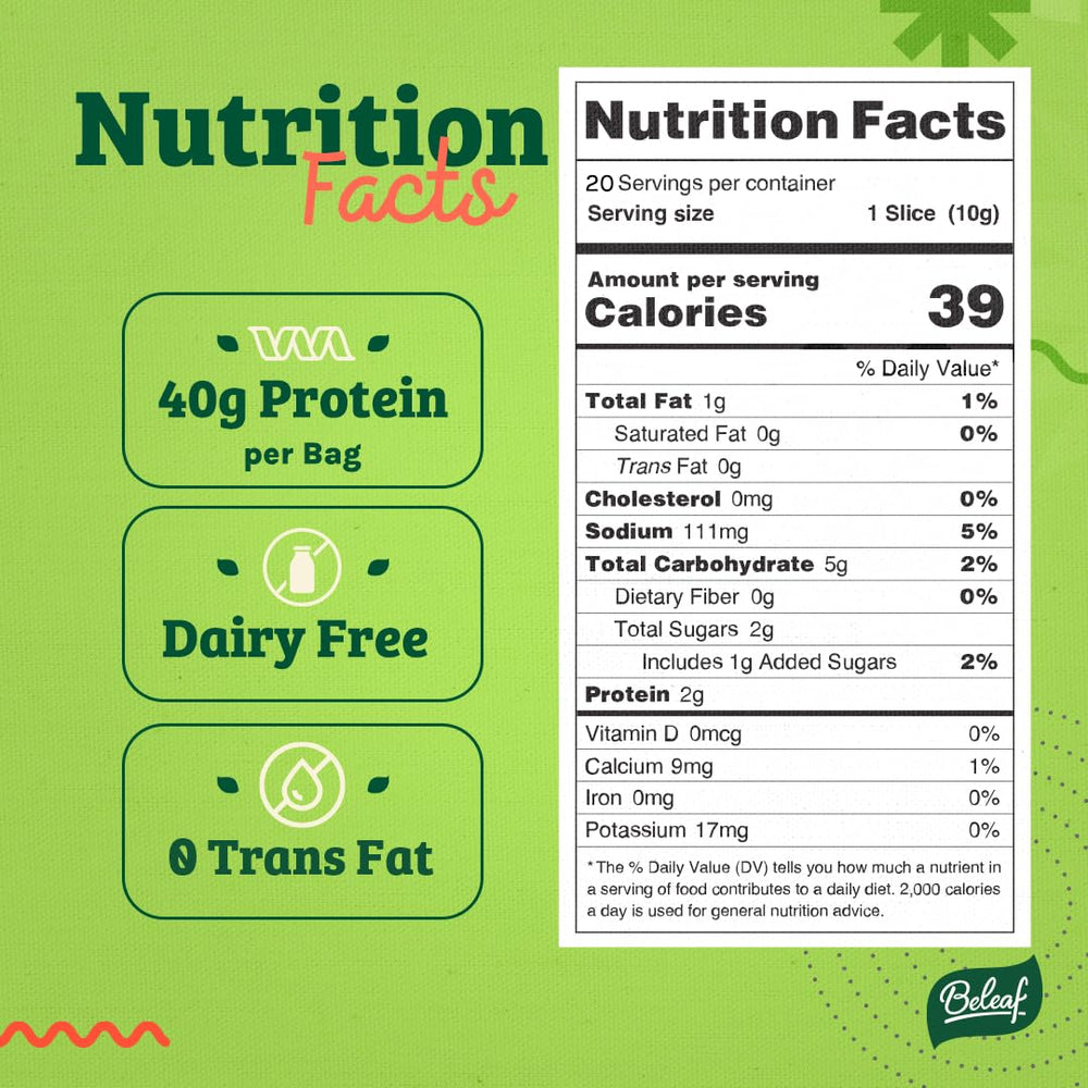BE LEAF Original Plant-Based Jerky bag back highlights ingredients and non-GMO claim for clean snacking
