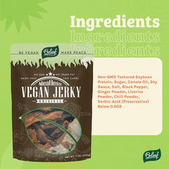 BE LEAF Original Plant-Based Jerky close-up shows chewy texture that satisfies craving