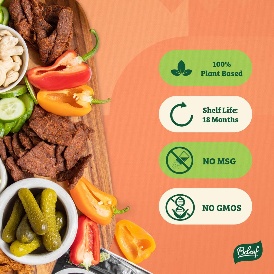 BE LEAF nutrition panel highlights protein content per bag for active days.