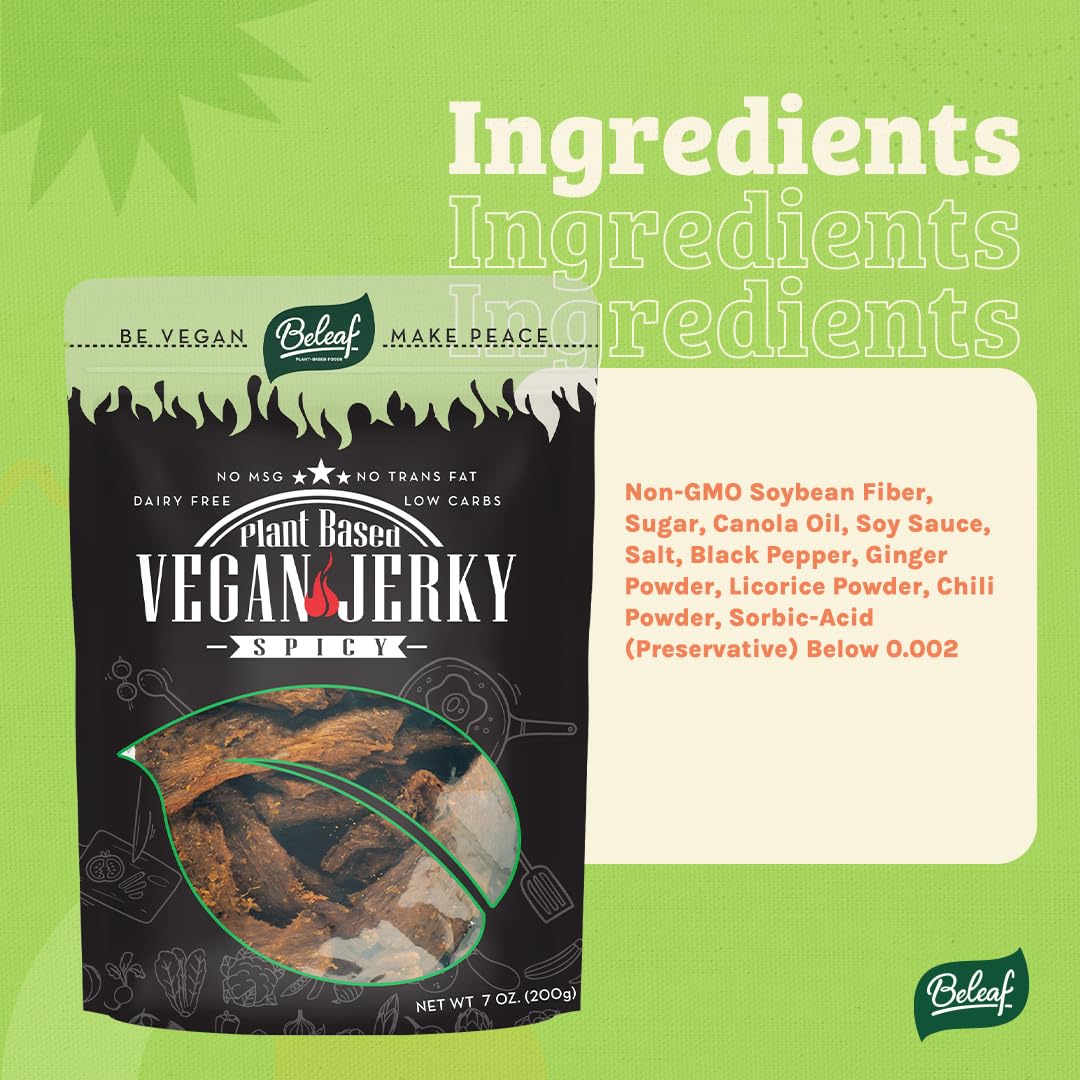 BE LEAF Spicy Plant-Based Jerky served on a plate for sharing