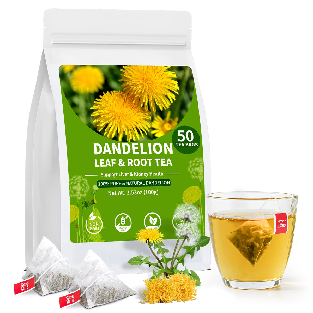 BeleePlanner dandelion tea bags pack for a caffeine-free infusion that supports digestion.