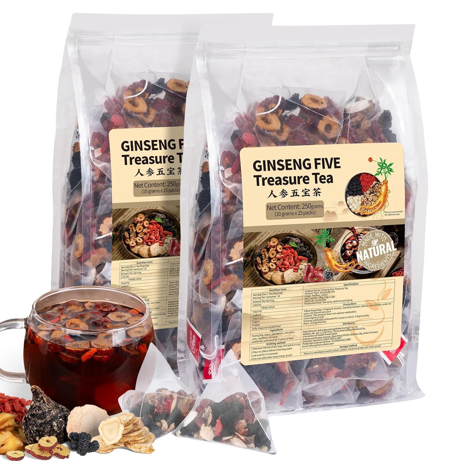 BeleePlanner Ginseng Five Treasures tea pack front view highlights natural kidney-support blend