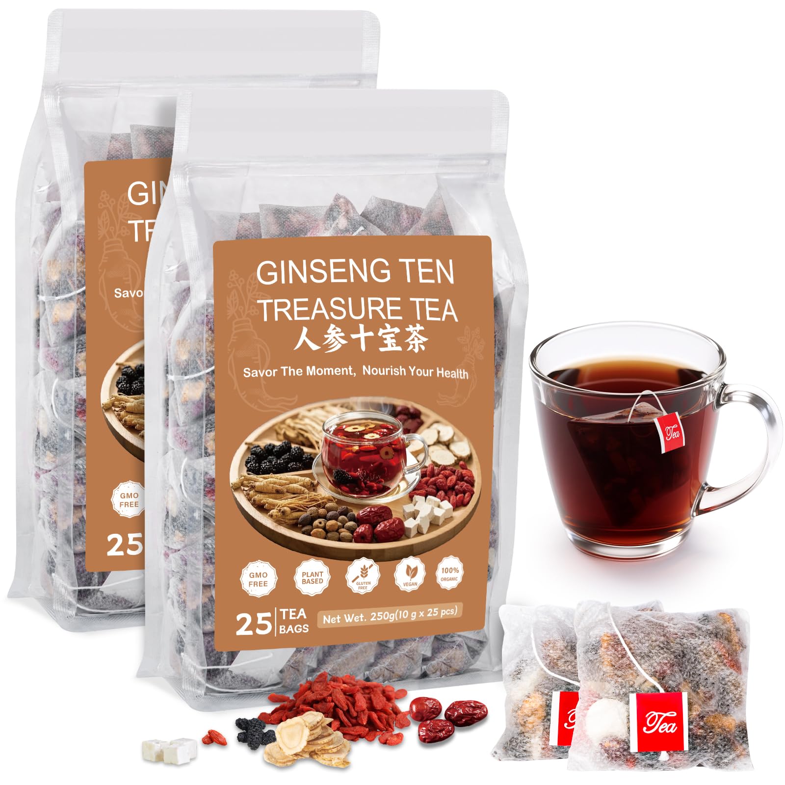 BeleePlanner Ginseng Ten Treasure Tea packaging shows premium blend for daily wellness ritual