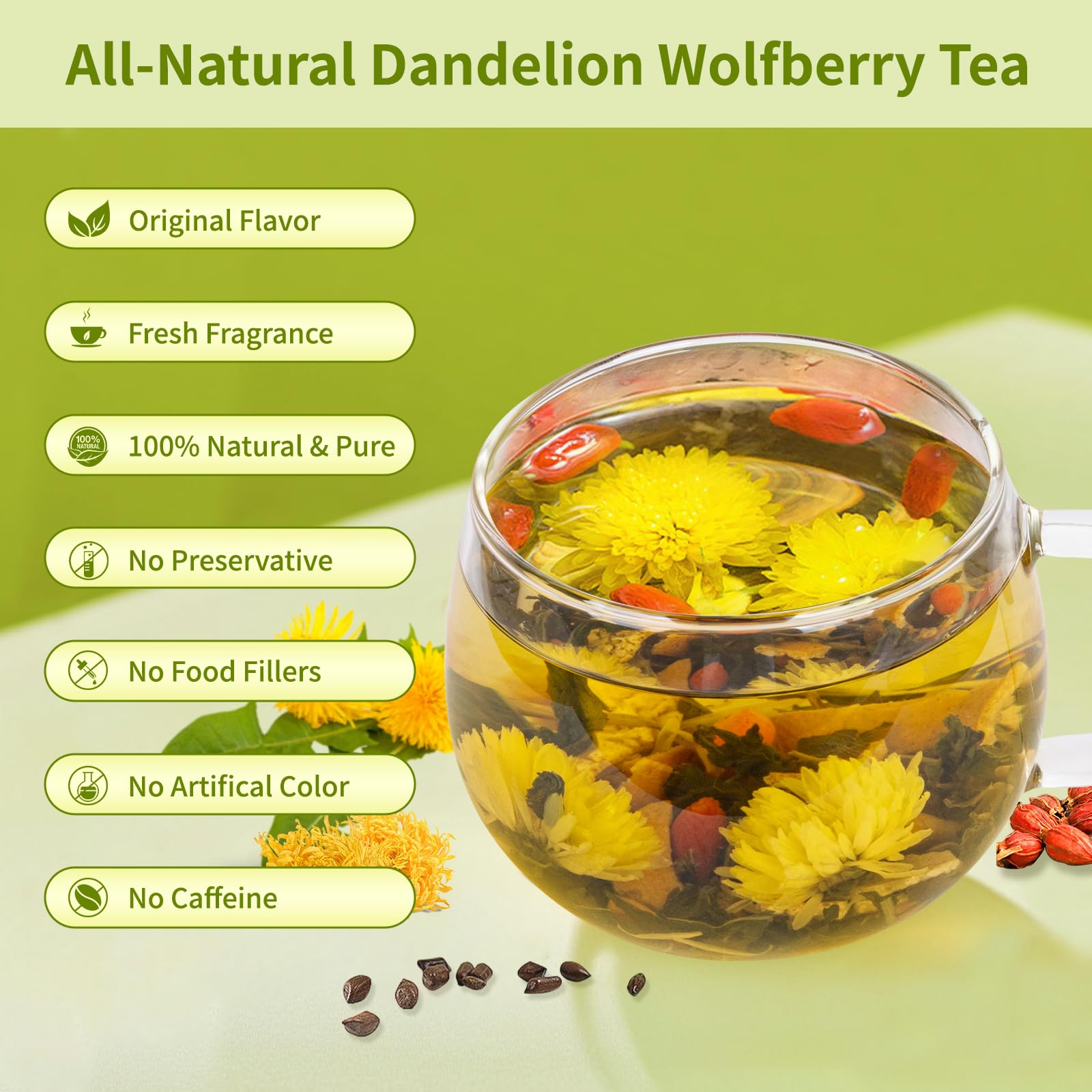 BeleePlanner Dandelion Wolfberry Tea ingredients chrysanthemum for balanced aroma.