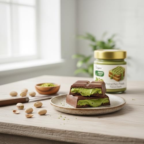 Belgico pistachio cream spread ideal for kataifi chocolate bars.