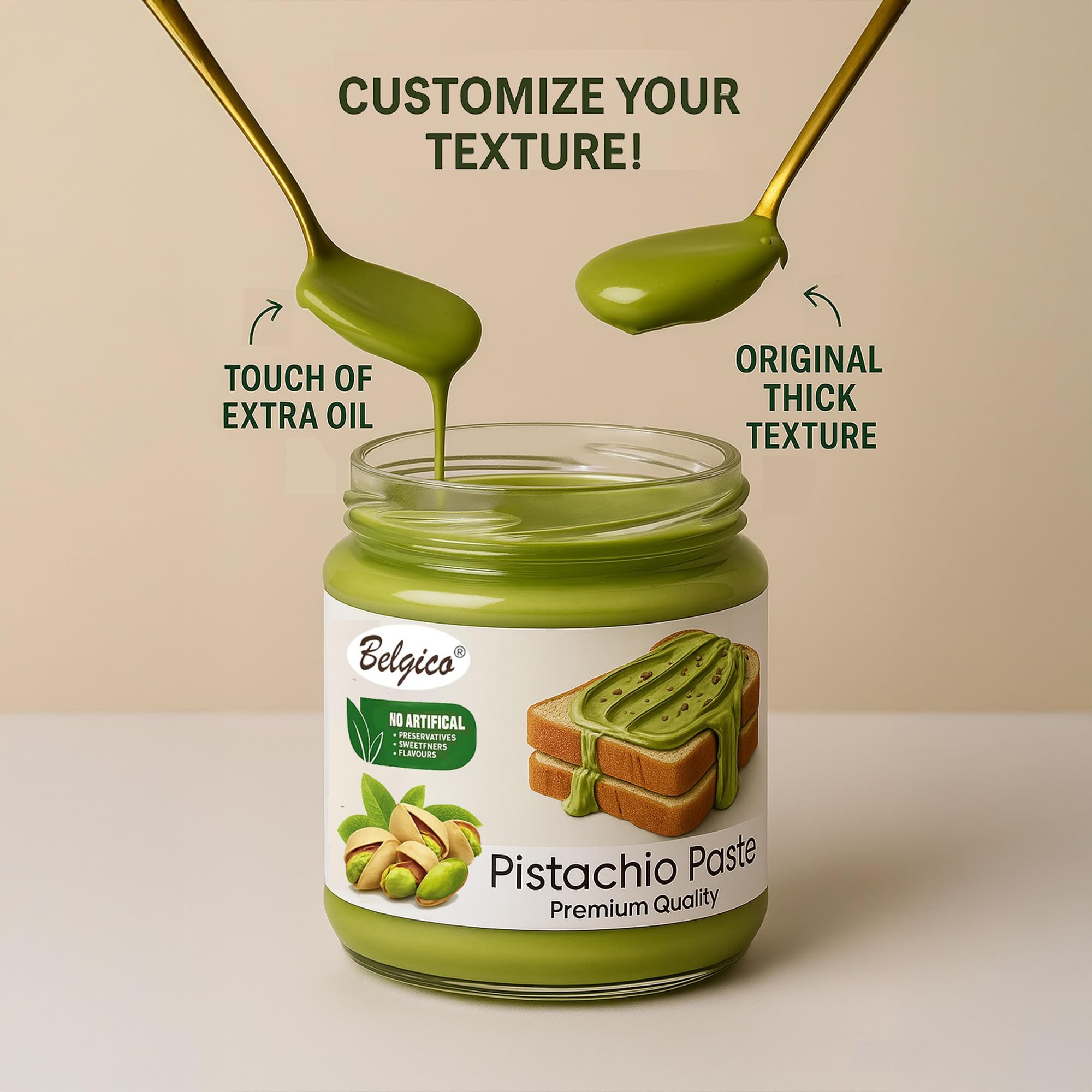 Belgico pistachio cream spread latte art friendly.