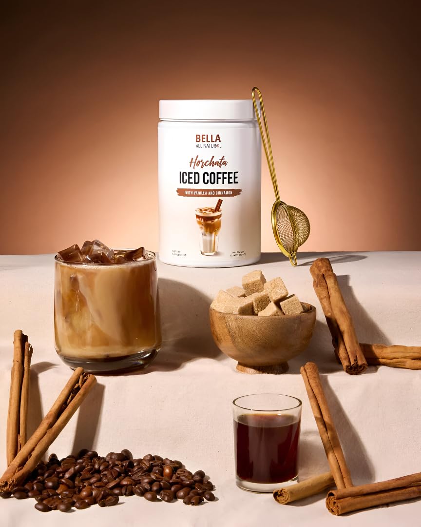 Bella All Natural Horchata Iced Coffee ingredients on display signaling a nutrient-rich blend