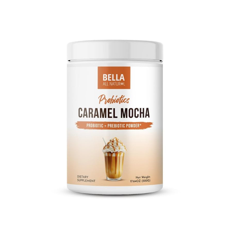 Bella All Natural probiotic caramel mocha coffee bag front with branding