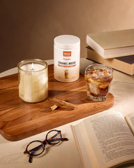 Steaming cup of Bella All Natural Probiotic Caramel Mocha