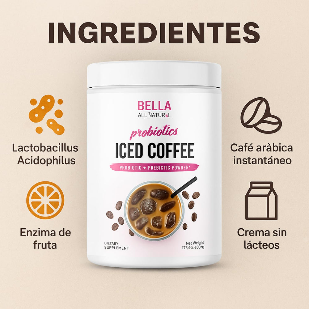 Bella All Natural Probiotic Iced Coffee cold brew glass signals refreshing chill