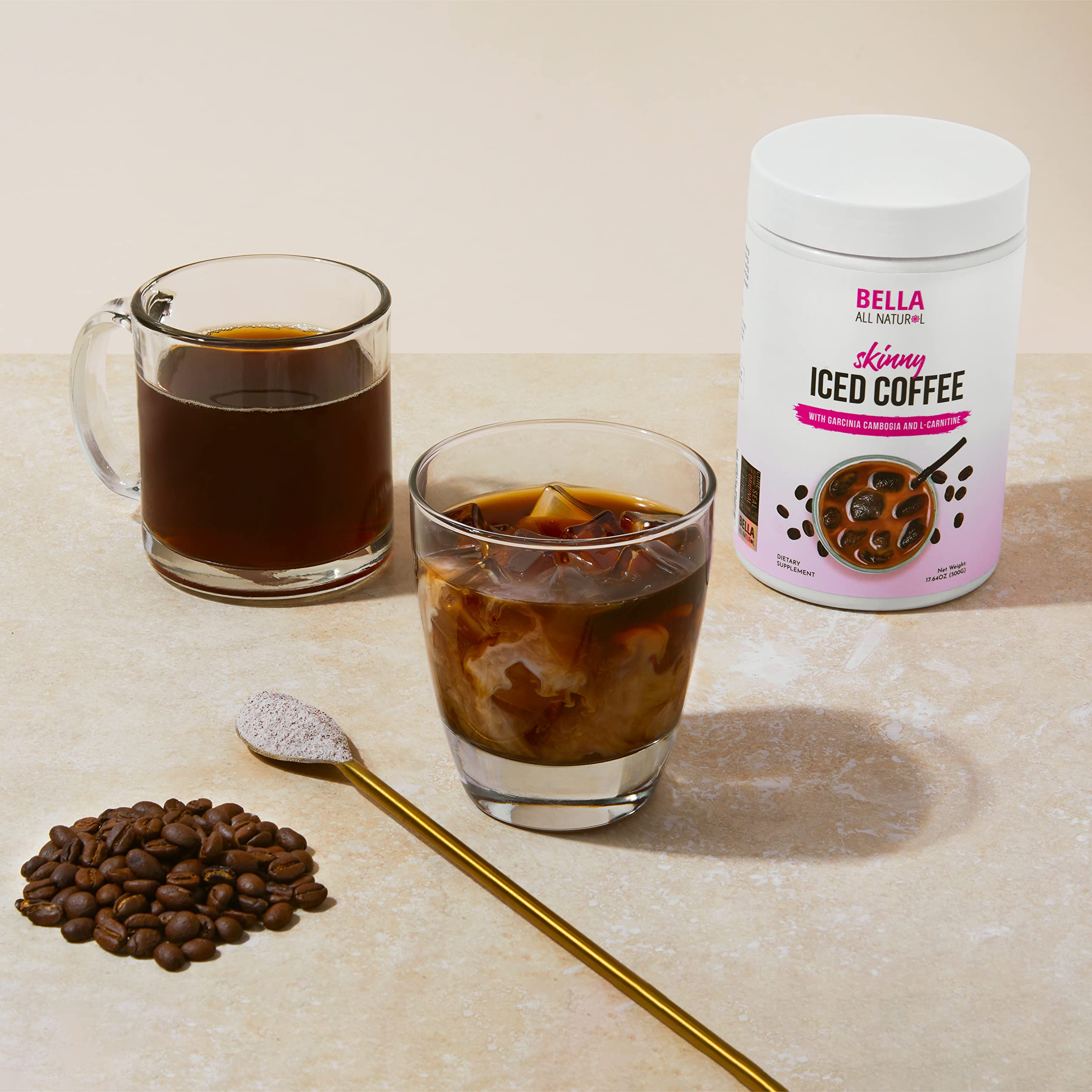 Serving glass featuring Bella All Natural Skinny Iced Coffee ready to enjoy.