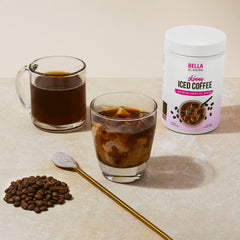 Serving glass featuring Bella All Natural Skinny Iced Coffee ready to enjoy.