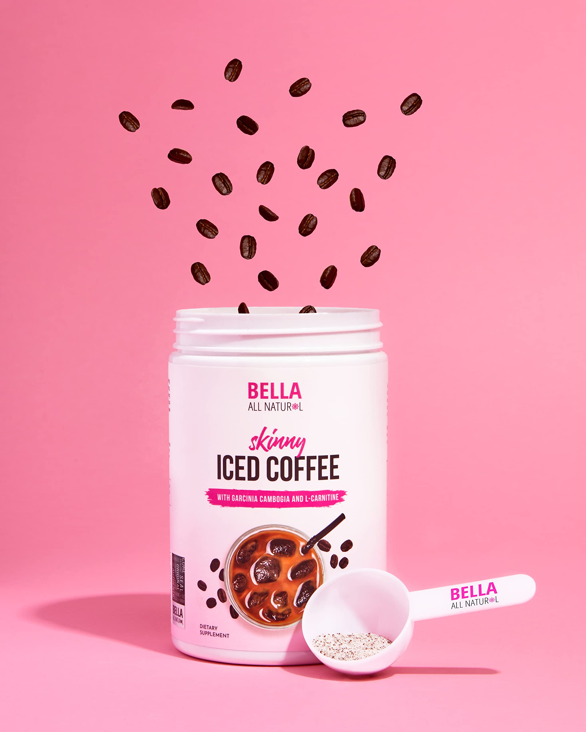 Close-up of Bella All Natural Skinny Iced Coffee non-dairy creamer texture.