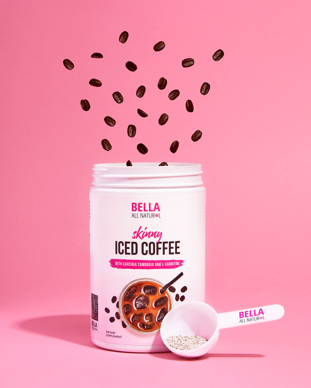 Close-up of Bella All Natural Skinny Iced Coffee non-dairy creamer texture.